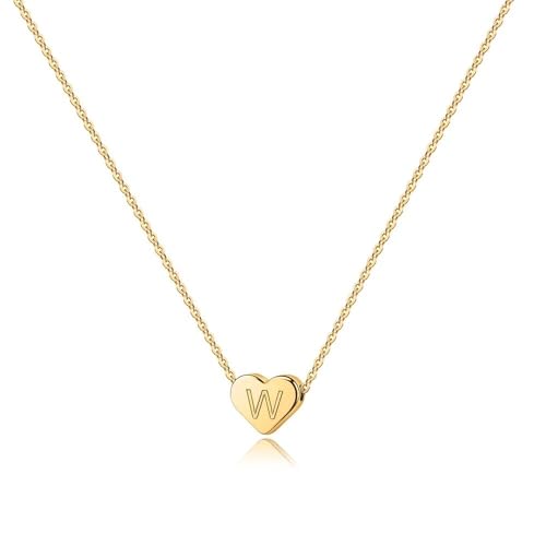 Turandoss Heart Initial Necklaces for Women Girls - 14K Gold Plated Heart Pendant Letter Alphabet Necklace Letter Initial Necklace Gifts for Girls Teens - style: W