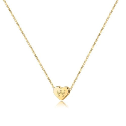Turandoss Heart Initial Necklaces for Women Girls - 14K Gold Plated Heart Pendant Letter Alphabet Necklace Letter Initial Necklace Gifts for Girls Teens - style: W