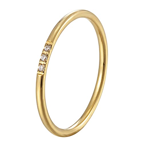 Women's Stainless Steel 1MM Thin Plain Midi Stacking Ring Band Comfort Fit, Size 3 to 10 - color: Dome - G (with 3 cz)