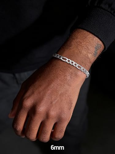 PROSTEEL Bracelets for Men, Figaro/Cuban Mens Bracelet, Silver/Gold/Black | 6/9/13mm Width, 7.5/8.3/9" Length, Stainless Steel Mens Bracelet, Durable & Non Tarnish, Chunky Jewelry with Gift Box - style: A 6mm-Figaro-Sliver
