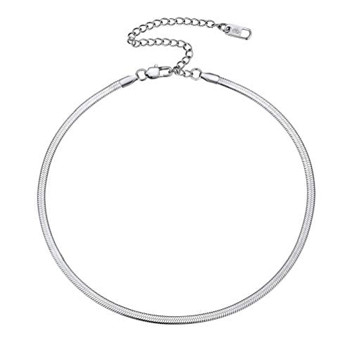 PROSTEEL 3mm/5mm Herringbone Choker Necklace for Women, 12.5"/15"/18", Stainless Steel/Sterling Silver Flat Snake Chain in Silver/Yellow Gold/Rose Gold/Black, Come with Box - color: 3mm-925 Sterling Silver, size: 12.5 Inch