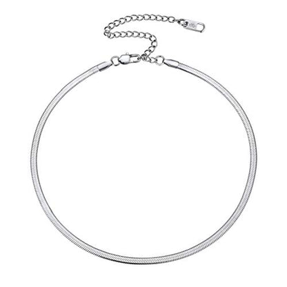 PROSTEEL 3mm/5mm Herringbone Choker Necklace for Women, 12.5"/15"/18", Stainless Steel/Sterling Silver Flat Snake Chain in Silver/Yellow Gold/Rose Gold/Black, Come with Box - color: 3mm-Stainless Steel, size: 15 Inch