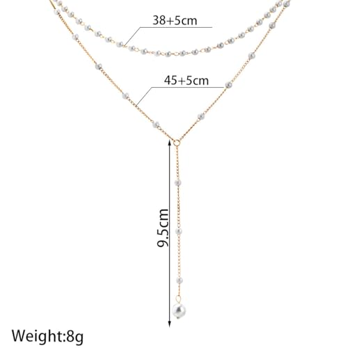 Layered Pearl Y Necklace for Women, Gold Tone Double Strand Faux Pearl Choker Necklace, Elegant Lariat Drop Necklace, Dainty Pearl Layering Jewelry for Everyday Wear and Special Occasions