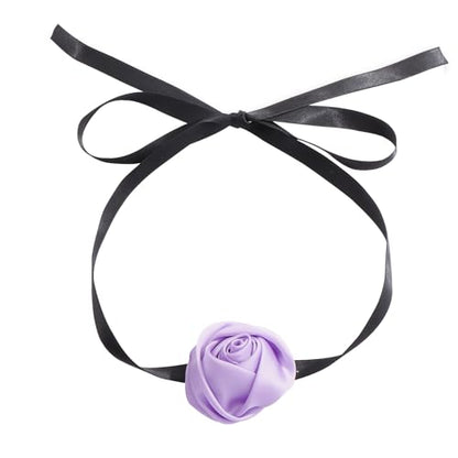 Firstmeet Floral Rose Necklace Handmade Flower Satin Ribbon Choker Necklace for Women - color: Purple