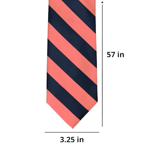 tiemart Men's Striped Tie Standard Length - color: Bright Coral and Navy Blue