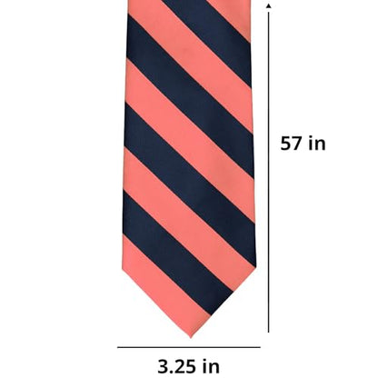tiemart Men's Striped Tie Standard Length - color: Bright Coral and Navy Blue