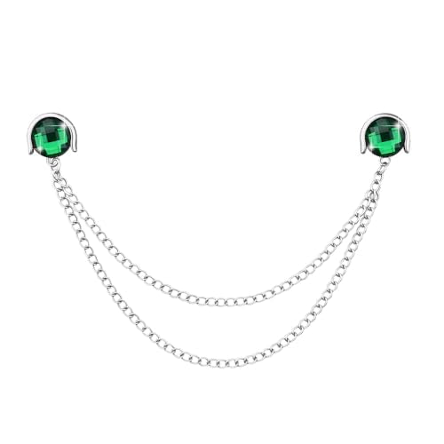 Crystal Rhinestone Brooch Mens Lapel Pins for Shirt Collar Suit Tassel Collar Chains for Shirts Badge Suit Accessories Men Brooch - color: Green-J