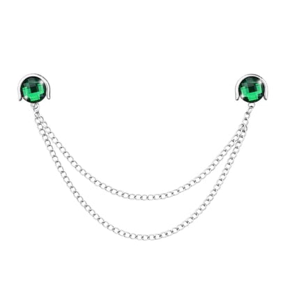 Crystal Rhinestone Brooch Mens Lapel Pins for Shirt Collar Suit Tassel Collar Chains for Shirts Badge Suit Accessories Men Brooch - color: Green-J