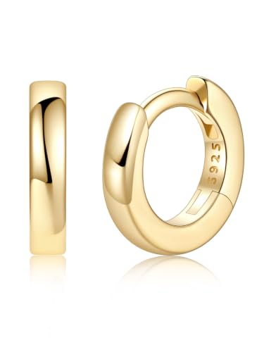925 Sterling Silver Huggie Hoop Earrings, Small Silver Hoop Earrings for Women Hypoallergenic Huggie Lightweight Small Hoops Earring Cartilage Sleeper Earrings 6/8/10/12/14/16/18/20mm - color: Gold, size: 6MM