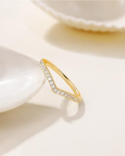 TIGRADE Cubic Zirconia Eternity Band V Shape CZ Stacking Engagement Ring for Women Size 3-12.5 - color: Gold