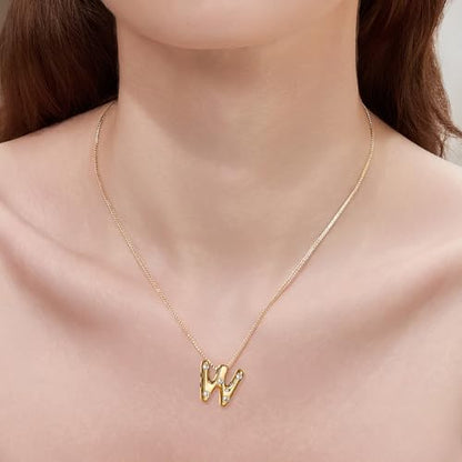 Cicy Bell Initial Necklace for Women 14k Gold Plated | Cubic Zirconia, Trendy, Personalized, Dainty Letter Pendant - color: W-Gold