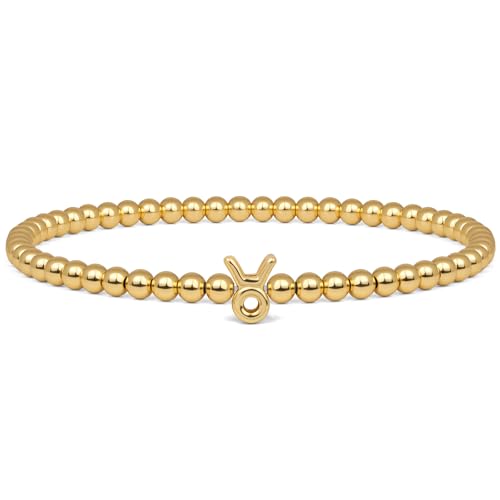 Gold 12 Constellations Bracelets for Women, 18K Gold Plated Beaded Stretch Bubble Bracelets Charm Jewelry Bracelet Gifts for Birthday Mother's Day Valentines Christmas - color: Taurus