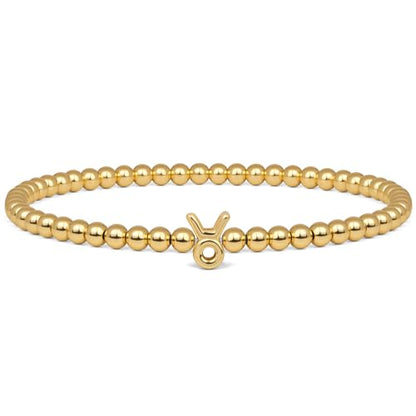Gold 12 Constellations Bracelets for Women, 18K Gold Plated Beaded Stretch Bubble Bracelets Charm Jewelry Bracelet Gifts for Birthday Mother's Day Valentines Christmas - color: Taurus