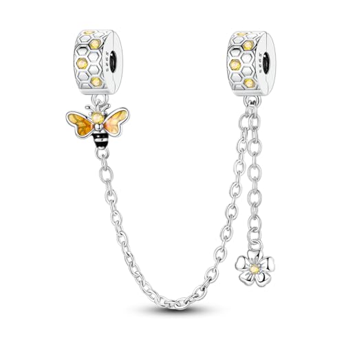 LNQOBU 925 Sterling silver Safety Chain for Bracelet,Family Forever Safety Chain Charm for Bracelet Stopper Spacer Charm Clip Charms Dangle Pendants Beads Jewelry Gift for Women - color: Honeycomb