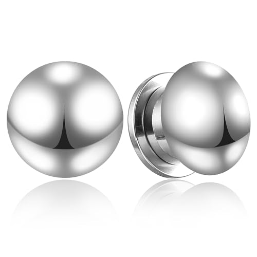 Casvort 2 PCS Hypoallergenic 0G-1" Cute Timeless Smooth Ball Screw Ear Gauges 316 Surgical Stainless Steel Fashion Ear Gauges Earrings Expander Women Piercing Body Jewelry - color: Silver, size: 14 mm