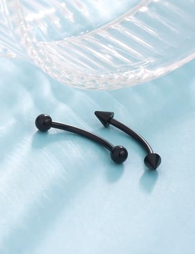 16g 6/8/10/12mm Silver/Black Eyebrow/Rook/Snug/Vertical-Labret/VCH/Snake-Eyes/Anti-Tragus/Christina/Daith/Belly-Button/Bridge/Hood/Surface Curved Barbell Piercing Jewelry for Women Men - color: Silver+Black