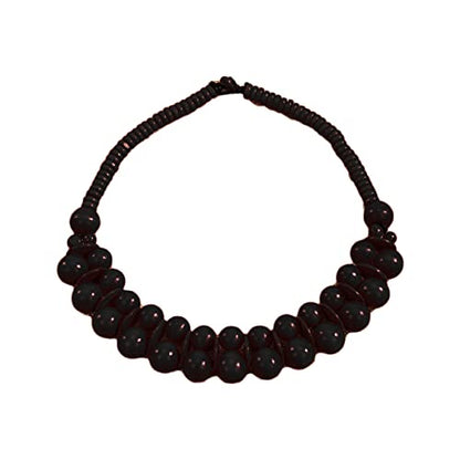 COLORFUL BLING Ethnic Large Chunky Wooden Beaded Necklaces Boho African Statement Necklace Handmade Tribal Collar Choker Bib Jewelry - color: joint black