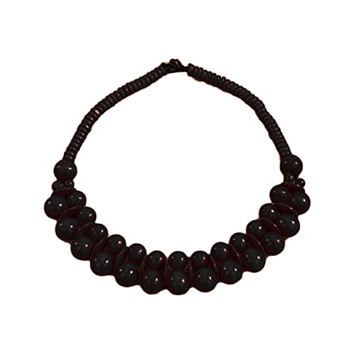 COLORFUL BLING Ethnic Large Chunky Wooden Beaded Necklaces Boho African Statement Necklace Handmade Tribal Collar Choker Bib Jewelry - color: joint black
