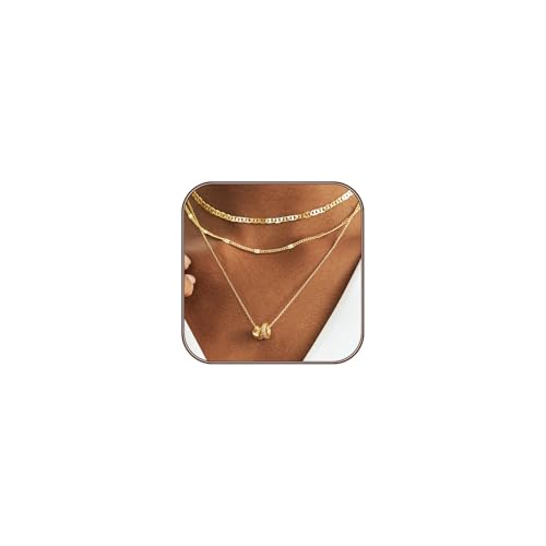 Airmb Gold Layered Necklaces for Women 14k Gold Plated Dainty Stackable Choker Necklaces for Women Trendy Layering Chain Cute Pendant Necklace Set Gold Jewelry for Women - color: 3PS-Two Rondelle-Gold