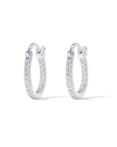 PAVOI 14K Gold Plated 925 Sterling Silver Post Cubic Zirconia Hoop Earrings | 925 Sterling Silver Posts, Cubic Zirconia Hoop Earrings for Women, Rhinestone Hoop Earrings, Sparkly Hoops - color: White Gold, size: 15 Millimeters