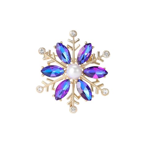 Luxury Snowflake Winter Rhinestone Brooch Pin for Women Girls Cubic Zirconia Frozen Flower Faux Pearl Christmas Clothes Accessories Pins Clip Lapel Sweater Dress Suit Bouquet Corsage Brooches Pins Delicate Xmas Festive Jewelry Gifts - color: Blue CZ