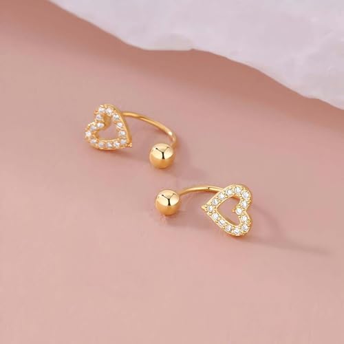 Gold Half Hoop Earrings for Women Poke Free Dainty Flower Diamond CZ Heart Huggies Backless Earrings Stay Closed Hoop No Back Screw Back Small Stud Gifts Trendy Fashion - color: Gold-CZ & Heart & Flower