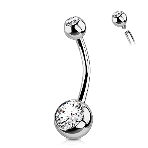 OUFER Titanium Belly Button Rings, Internally Threaded Belly Ring, Round CZ Navel Rings for Women Men - color: Silver, size: 1.6*12MM