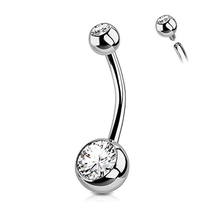 OUFER Titanium Belly Button Rings, Internally Threaded Belly Ring, Round CZ Navel Rings for Women Men - color: Silver, size: 1.6*12MM