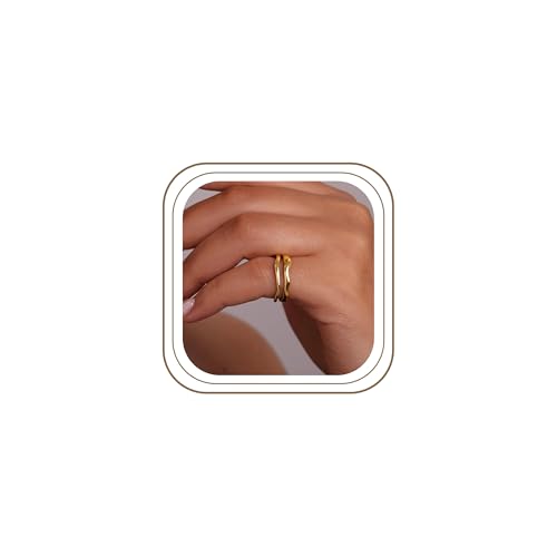 Gold Rings for Women Men Non Tarnish, Waterproof Chunky 14K Gold Plated Dainty Stackable Rings Trendy Statement Pinky Thumb Rings Engagement Eternity Wedding Band Ring Stacking Gold Jewelry Size 3 4 5 6 7 8 9 10 11 - color: Gold, size: 6