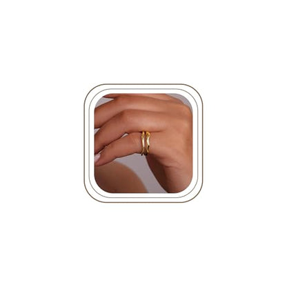 Gold Rings for Women Men Non Tarnish, Waterproof Chunky 14K Gold Plated Dainty Stackable Rings Trendy Statement Pinky Thumb Rings Engagement Eternity Wedding Band Ring Stacking Gold Jewelry Size 3 4 5 6 7 8 9 10 11 - color: Gold, size: 6