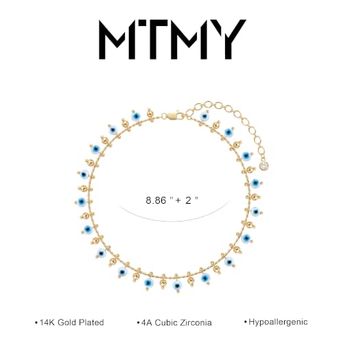 Gold Anklets for Women 14K Gold Plated Tiny Bead Anklet Colorful Tassel Foot Chain Dainty Adjustable Cute Summer Beach Boho Anklets Jewelry Gift - color: blue evil eye