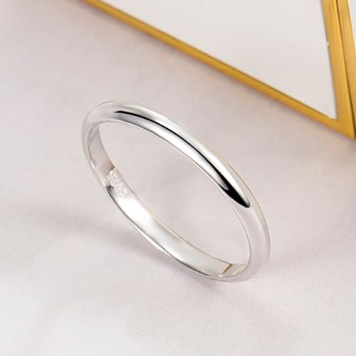 Dankadi Simple Fashion S925 Sterling Silver Ring Smooth Plain Dome Comfort Solid Silver Wedding Ring For Men & Women 3.5 mm 3-13# 24k Real Gold Plated Jewelry - color: 2MM Silver