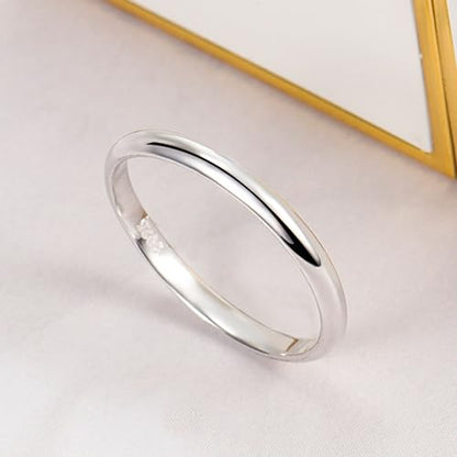Dankadi Simple Fashion S925 Sterling Silver Ring Smooth Plain Dome Comfort Solid Silver Wedding Ring For Men & Women 3.5 mm 3-13# 24k Real Gold Plated Jewelry - color: 2MM Silver