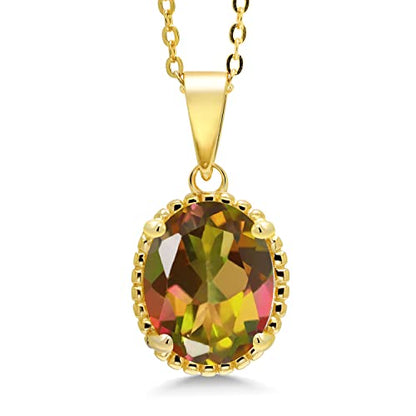 Gem Stone King 11X9MM Oval Gemstone Birthstone Pendant Necklace | 925 Sterling Silver | Solitaire Necklace For Women | With 18 Inch Chain | Fine Jewelry Gifts for Mom Women Wife Her - color: Mango Mystic Topaz