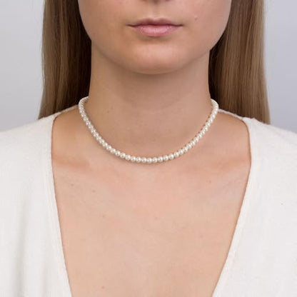 EVER FAITH Dainty Round Imitation Pearl Strand Necklace Stud Earrings Delicate Wedding Costume Prom Faux Pearls Jewelry for Women Bride - color: Cream Pearl, size: 6mm