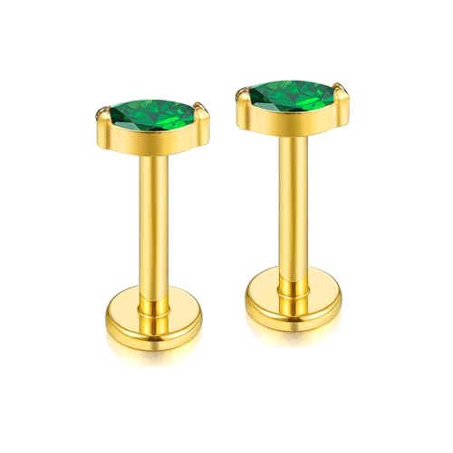 BelezaDosas G23 Titanium Labret Studs 16G Threadless Push-in Press Fit Lip Cluster Tragus Helix Lobe Conch Rook Medusa Cartilage Monroe Earring Push Back Piercing Jewelry - color: 16g8mm eye gd gr