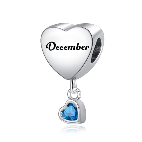 Birth Flower Heart Charm 12 Birthstone Bead for European Bracelet Necklace - style: December