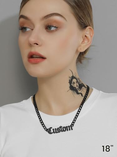 GoldChic JEWELRY Name Necklace Personalized for Men, Womens Custom Name Plate Chain, Stainless Steel Customized Old English Nameplate Choker with Curb Chains Custom, 16 inches to 30 inches - color: Cuban Chain 6 mm -Black