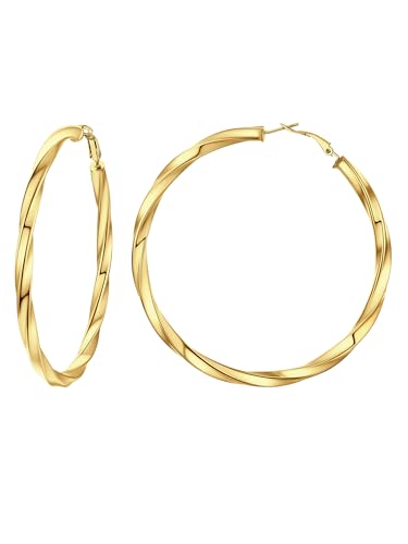 PROSTEEL Chunky Hoop Earrings for Women 14K Gold Plated/Black/Silver | 20/30/40/50/60/70/80mm Stainless Steel Thick Big Round Hoop with Waterproof and Non Tarnish Trendy Jewelry with Gift Box - color: 4. Gold, size: 80MM
