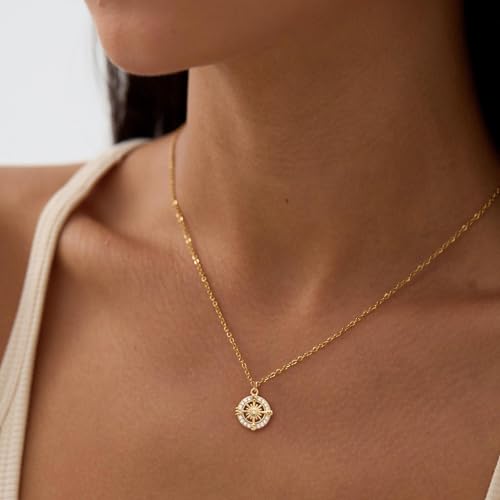 LLWOM Gold Necklace for Women-14k Gold Plated Infinity Necklace Star Of David Necklace Evil Eye Cross Pendants Heart Dainty Gold Necklace For Women - color: Gold-Compass