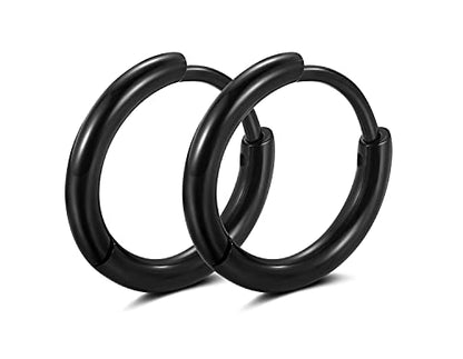 Black Hoop Earrings for Men 8mm 10mm 12mm – Surgical Stainless Steel Hypoallergenic Mens Small to Medium Hoop Earrings Set (3 Pairs) - style: L:1pair,size:10mm,color:black