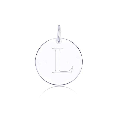 Sterling Silver Mini Initial Disc Round Charm Pendant for Women - color: L