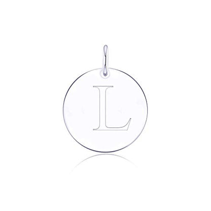 Sterling Silver Mini Initial Disc Round Charm Pendant for Women - color: L