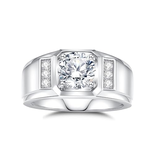 Mens Moissanite Wedding Bands, D Color VVS1 Moissanite Sterling Silver Plated 18K White Gold,Round Wedding Anniversary Band Ring for Men‘s Gift - style: 2.15CTTW