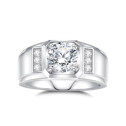 Mens Moissanite Wedding Bands, D Color VVS1 Moissanite Sterling Silver Plated 18K White Gold,Round Wedding Anniversary Band Ring for Men‘s Gift - style: 2.15CTTW