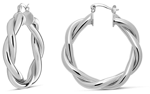 Milla Twisted Hoop Earrings for Women – Hypoallergenic Silver or Gold Statement Hoops – Lightweight & Easy to Wear - color: Silver Plated / 1.6 in / Small