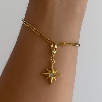 AMOBESTER 18K Gold Plated Gold North Star Zipper Pull Charms Stainless Steel Celestial Clip-On Charms for Jewelry Making, DIY Bracelets Necklaces