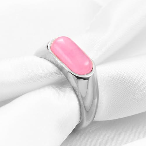 MYNENEY Signet Mens Pinky Rings Statement Wedding for Women - color: Pink stone