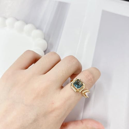 Square Blue Rhinestone Wrap Open Band Statement Ring for Women Stackable Dainty Asymmetric Geometric Triangle Crystal Adjustable Finger Rings Engagement Promise Wedding Cocktail Party Fashion Jewelry