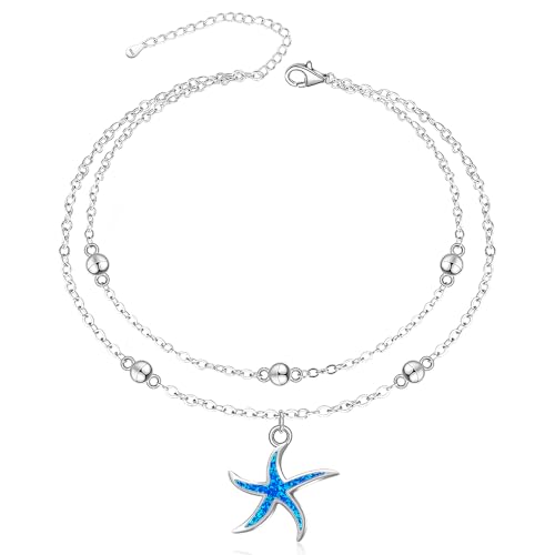Sterling Silver Anklets for Women Sea Turtle Starfish Anklet Bracelet Ocean Beach Jewelry Opal Summer Foot Mothers Day Gift - style: Anklet-Starfish-A002